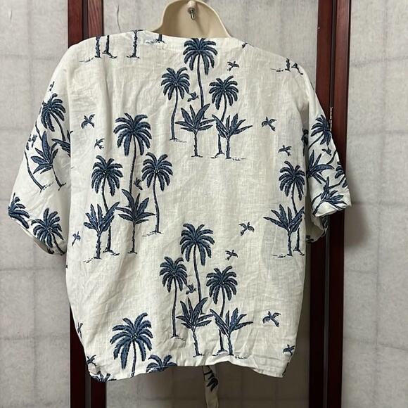 DESMOND &‎ DEMPSEY X H&M LINEN BLEND KNOT FRONT BLOUSE SIZE S - Picture 2 of 4